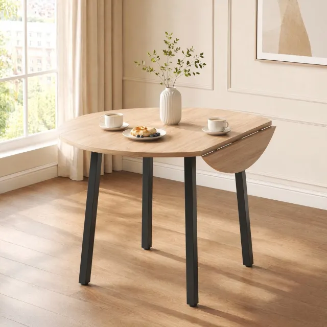 COVREO Ronde klapbare eettafel – 100x100 cm, ingeklapt 100x70 cm – Eetkamertafel voor 2 tot 4 personen – MDF – Eiken Eikenkleur