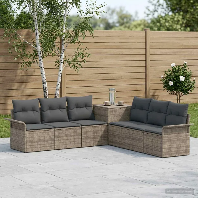 vidaXL Bankstel 7 st Grijs en Donkergrijs Poly Rattan en Staal