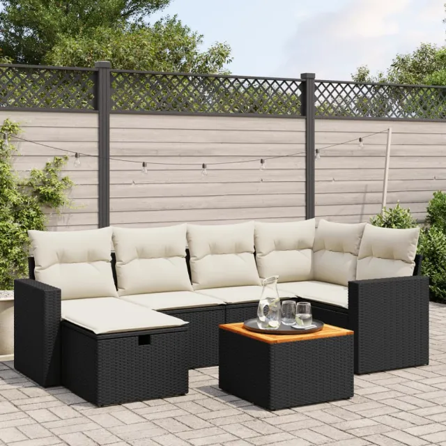 vidaXL 7-delige Loungeset met kussens poly rattan zwart, foto 2
