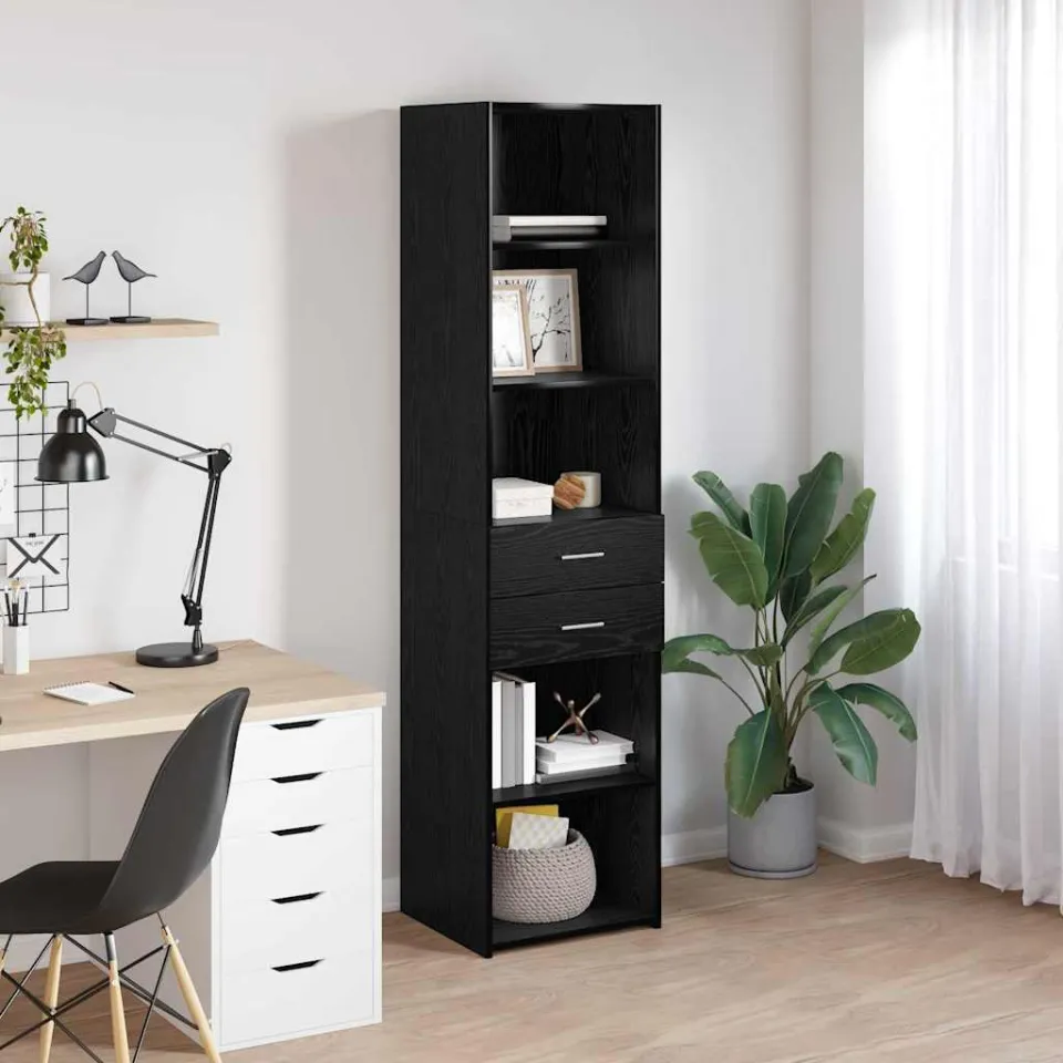 vidaXL Highboard Zwart Eiken 45 x 42,5 x 185 cm Bewerkt hout, foto 4