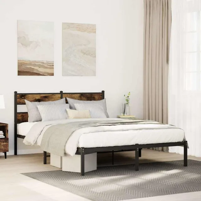 vidaXL Bedframe zonder matras metaal gerookt eikenkleurig 135x190 cm