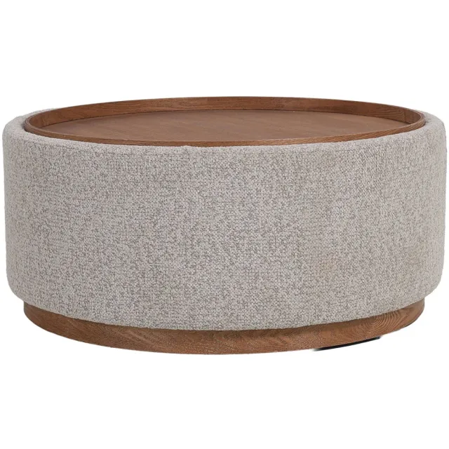 DÉJA Living Salontafel Marcia – Rond – Met Opbergruimte – Essen Fineer – 83x83x40 cm – Taupe/Walnoot