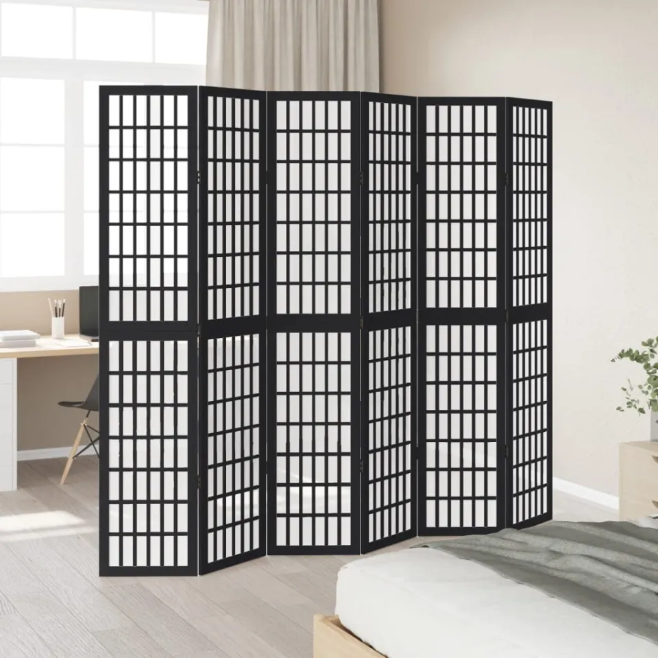 vidaXL Kamerscherm met 6 panelen massief paulowniahout zwart, foto 3