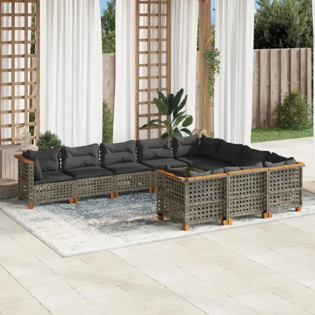 vidaXL 10-delige Loungeset met kussens poly rattan grijs, foto 2
