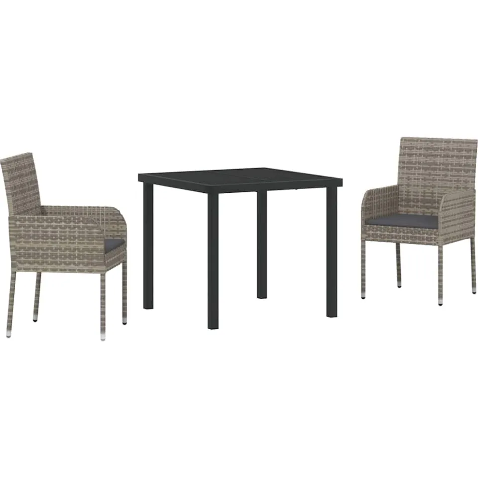 vidaXL Tuin eettafelset 3 st Grijs poly rattan
