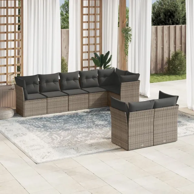 vidaXL 8-delige Loungeset met kussens poly rattan grijs, foto 2