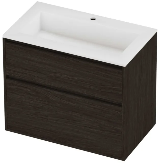 Proline Aristo Badmeubelset Polystone Elegant 1 Kraangat Greeploos 80x46x67 cm Mat White Mokka Oak Eiken