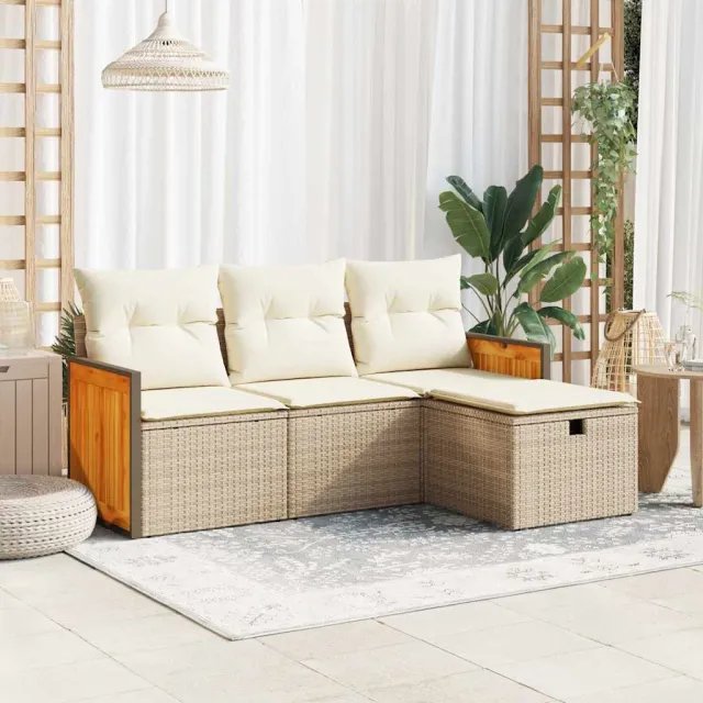 vidaXL 4-delige Loungeset met kussens poly rattan beige, foto 2