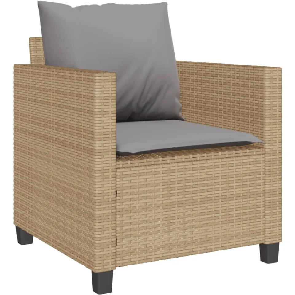vidaXL 3-delige Bistroset met kussens poly rattan beige, foto 3