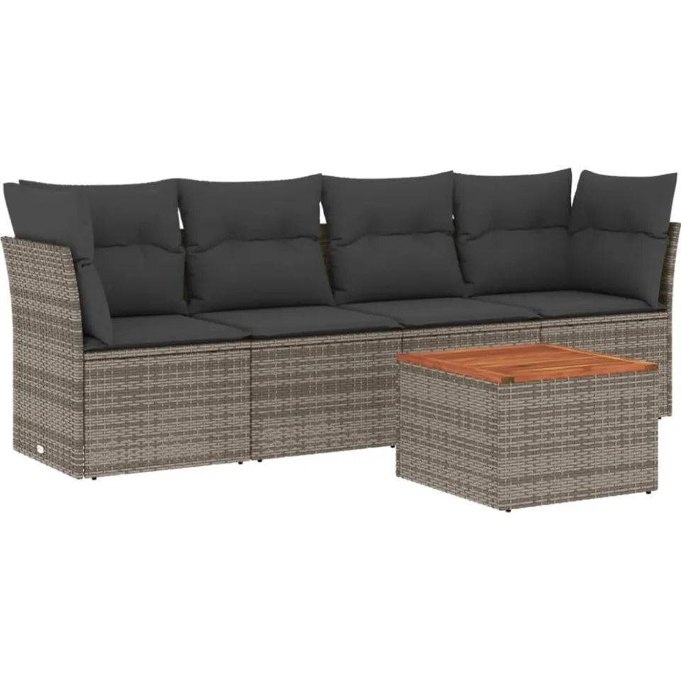 vidaXL 5-delige Loungeset met kussens poly rattan grijs, foto 3