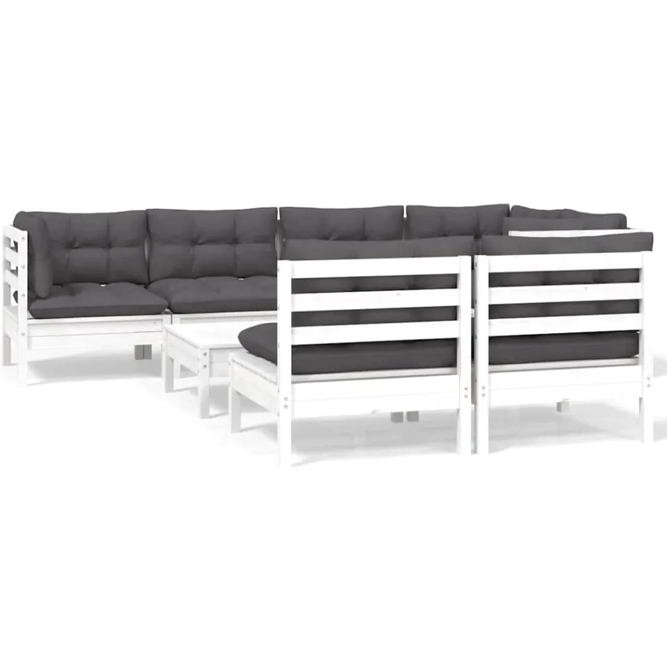 vidaXL 8-delige Loungeset met kussens massief grenenhout wit