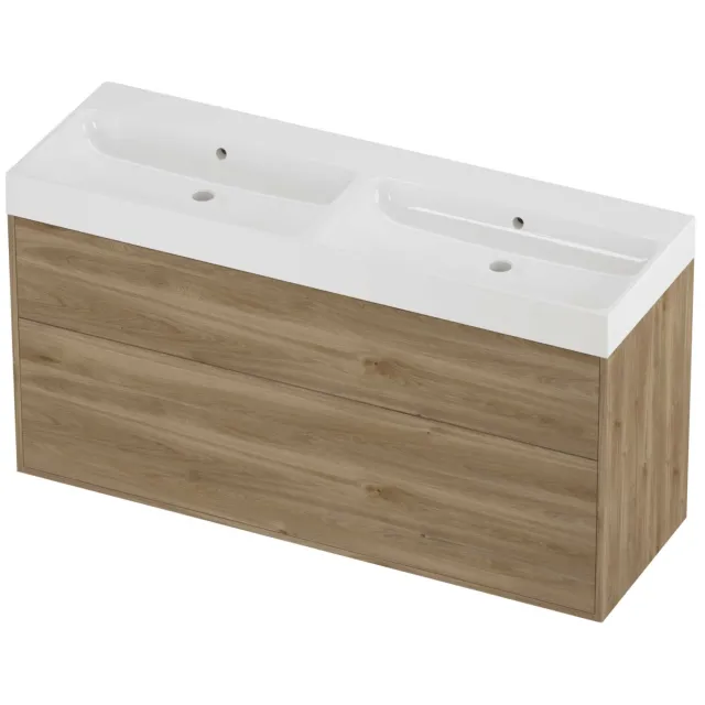 Proline Podium Badmeubelset Polystone Loft Dubbel 140x46x75 cm Glans Wit Cider Oak Eiken