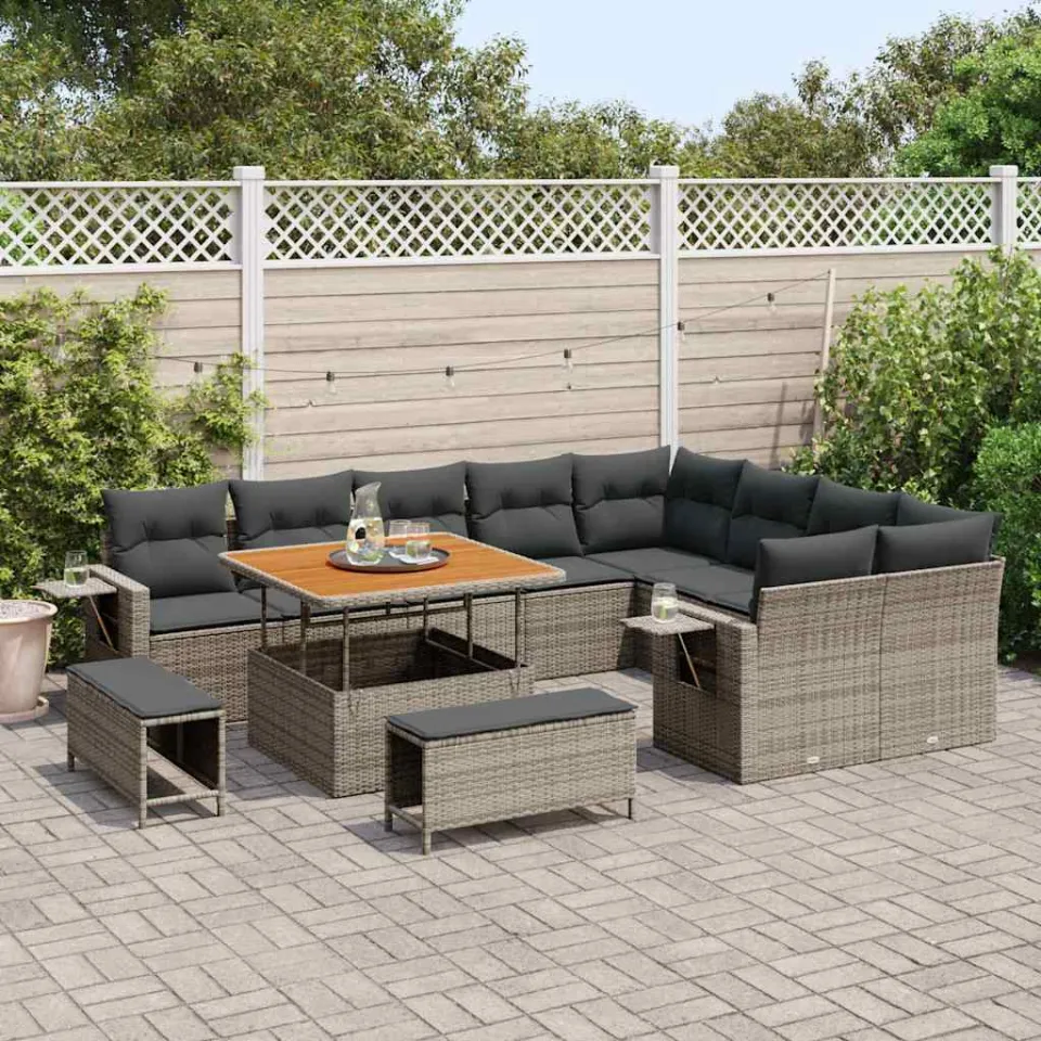 vidaXL Tuinbankenset 12 st Grijs poly rattan, foto 3