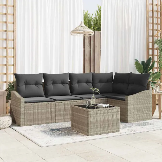 vidaXL Tuinbankenset 6 st Lichtgrijs poly rattan, foto 2