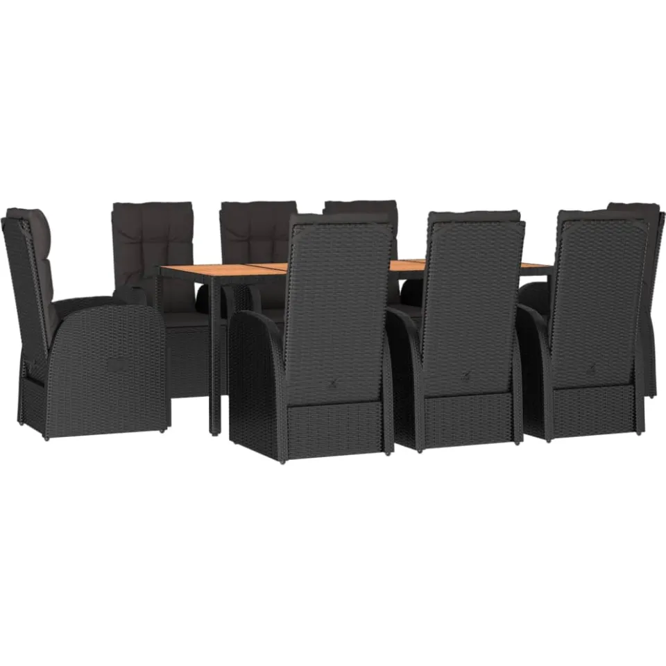 vidaXL 9-delige Tuinset poly rattan zwart