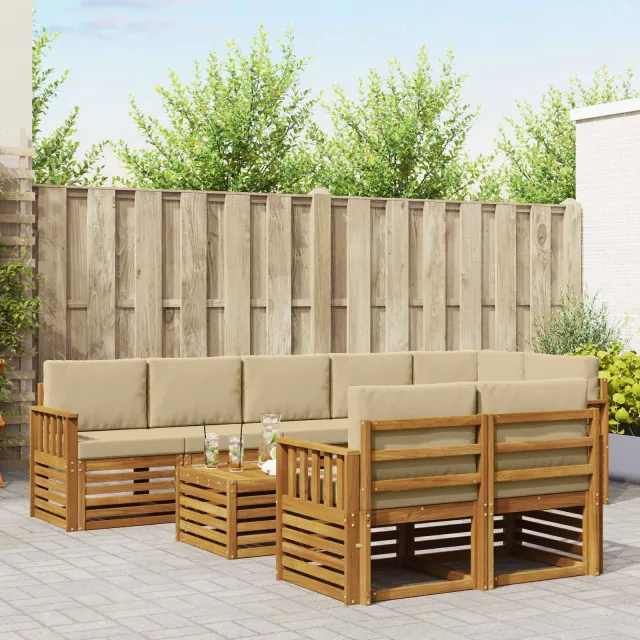 vidaXL Buiten bankenset 9 st 8-zits Natuurlijk en Beige