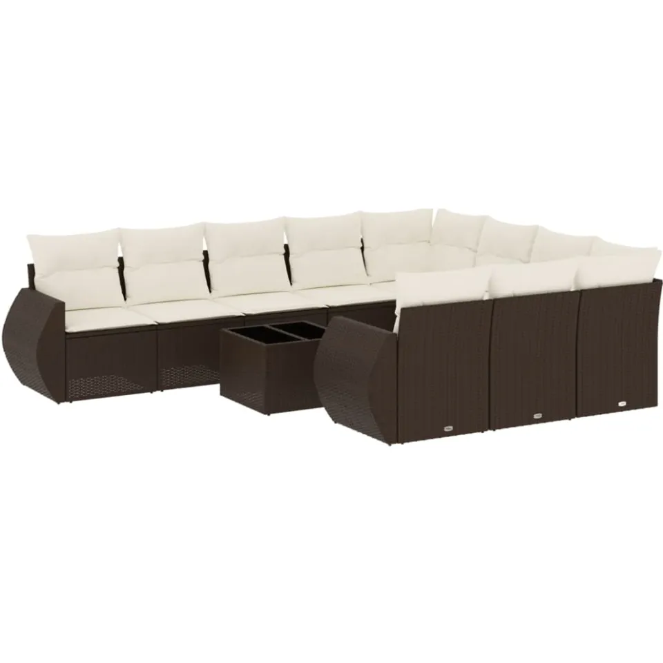 vidaXL 11-delige Loungeset met kussens poly rattan bruin
