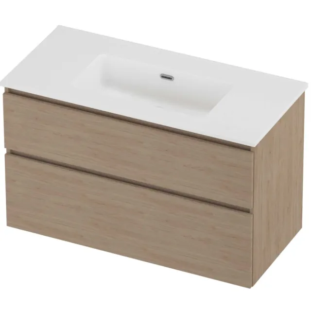 Proline Tribute Badmeubelset Porselein Elegant Zonder Kraangat 100x46x62 cm Mat White Ideal Oak Eiken