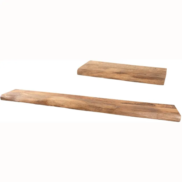 Home67 Wandplank Pure Mangohout - Set van 2 Groot - Zwevende Wandplanken met Natuurlijke Boomrand Bruin