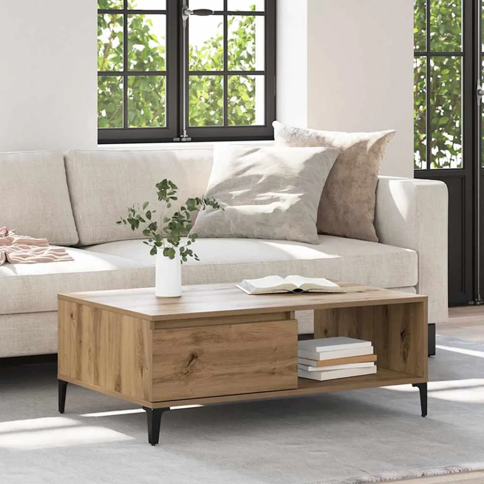 vidaXL Salontafel artisanaal eikenkleurig 90 x 60 x 35 cm Bewerkt hout, foto 3