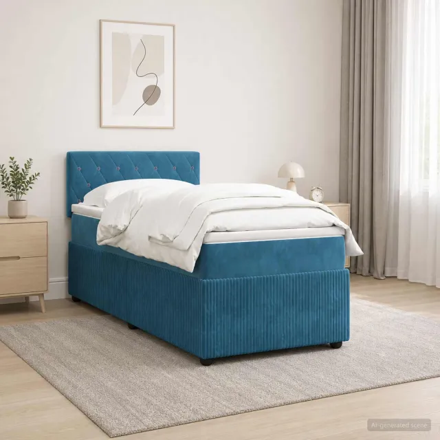 vidaXL Boxspringbed met matras Blauw 90 x 200 cm Fluweel