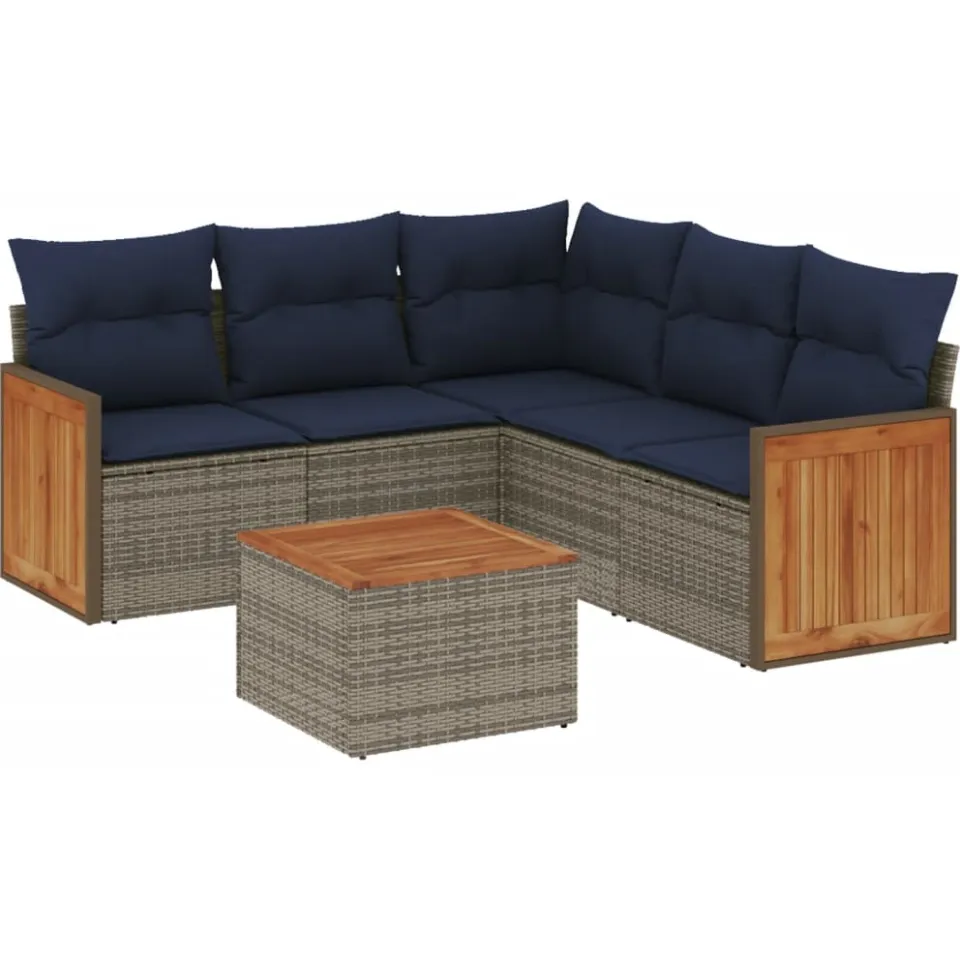 vidaXL 6-delige tuinbankset met kussens, grijs polyrotan, foto 3