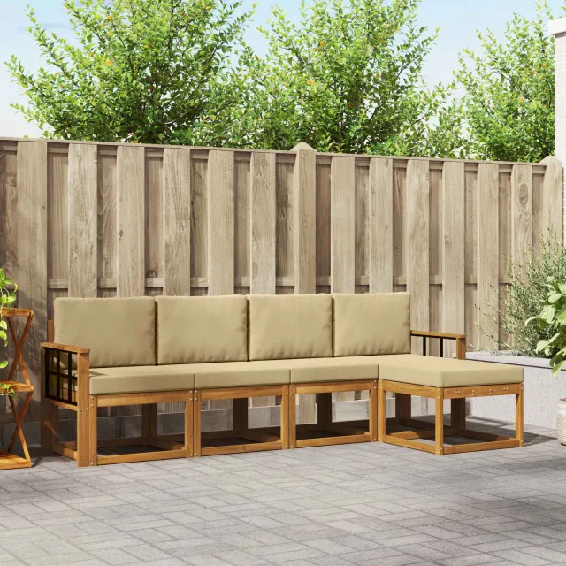 vidaXL Buiten bankenset 5 st 5-zits Natuurlijk en Beige