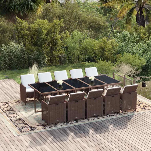 vidaXL 11-delige Tuinset met kussens poly rattan bruin, foto 2