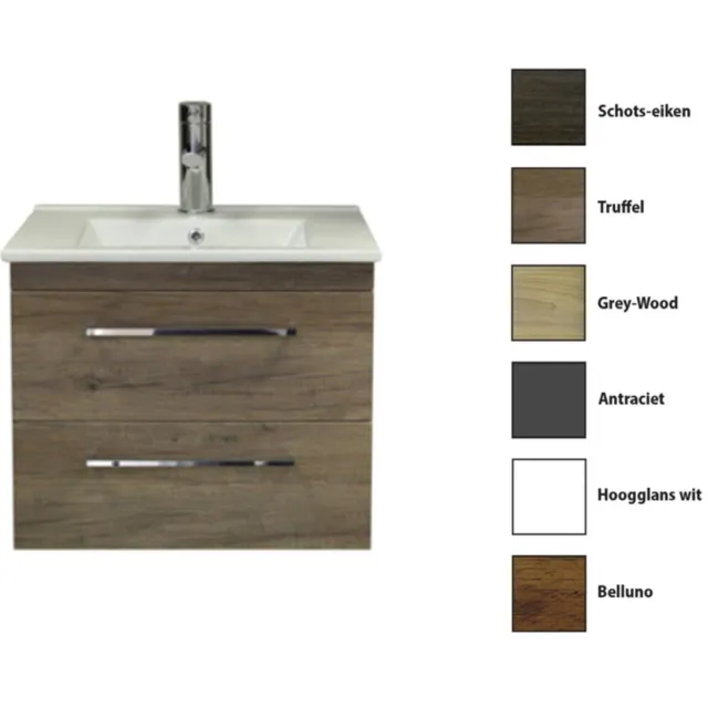 Sanicare Badkamermeubelset Sanicare Q6 Twee Laden Chromen Greep 60 cm Belluno Eiken Belluno-Eiken
