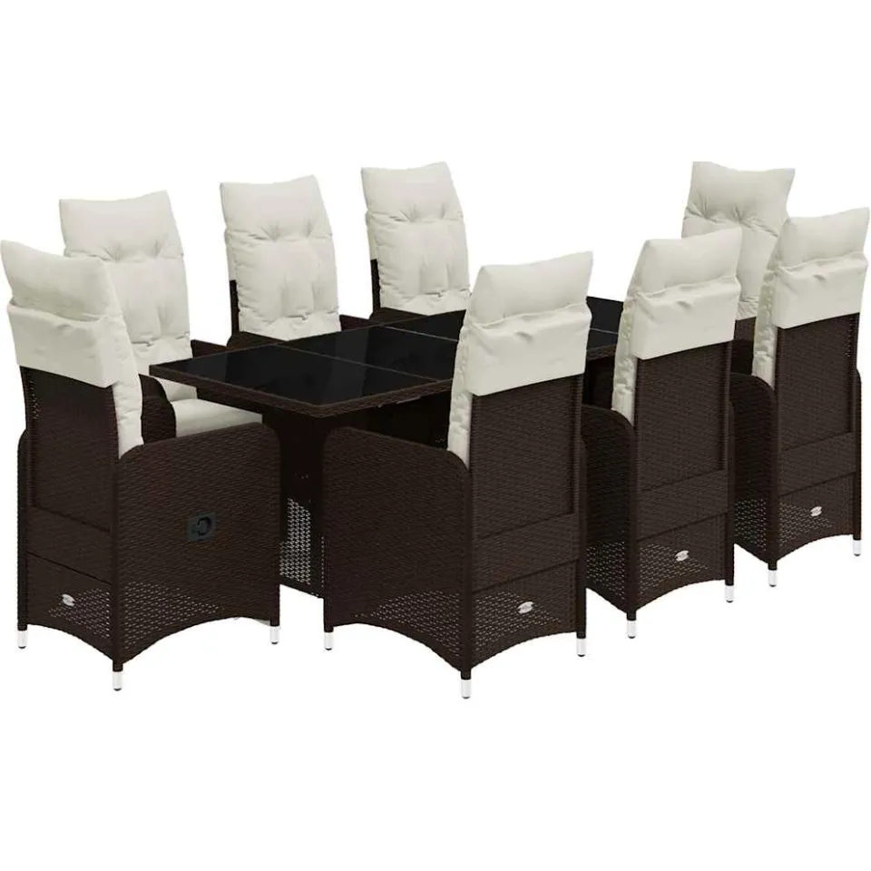 vidaXL 9-delige Bistroset met kussens poly rattan bruin, foto 3