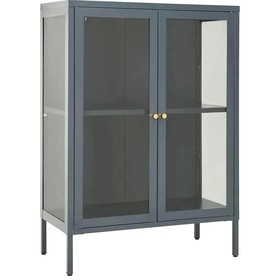vidaXL Dressoir 75x35x105 cm staal en glas antracietkleurig, foto 3