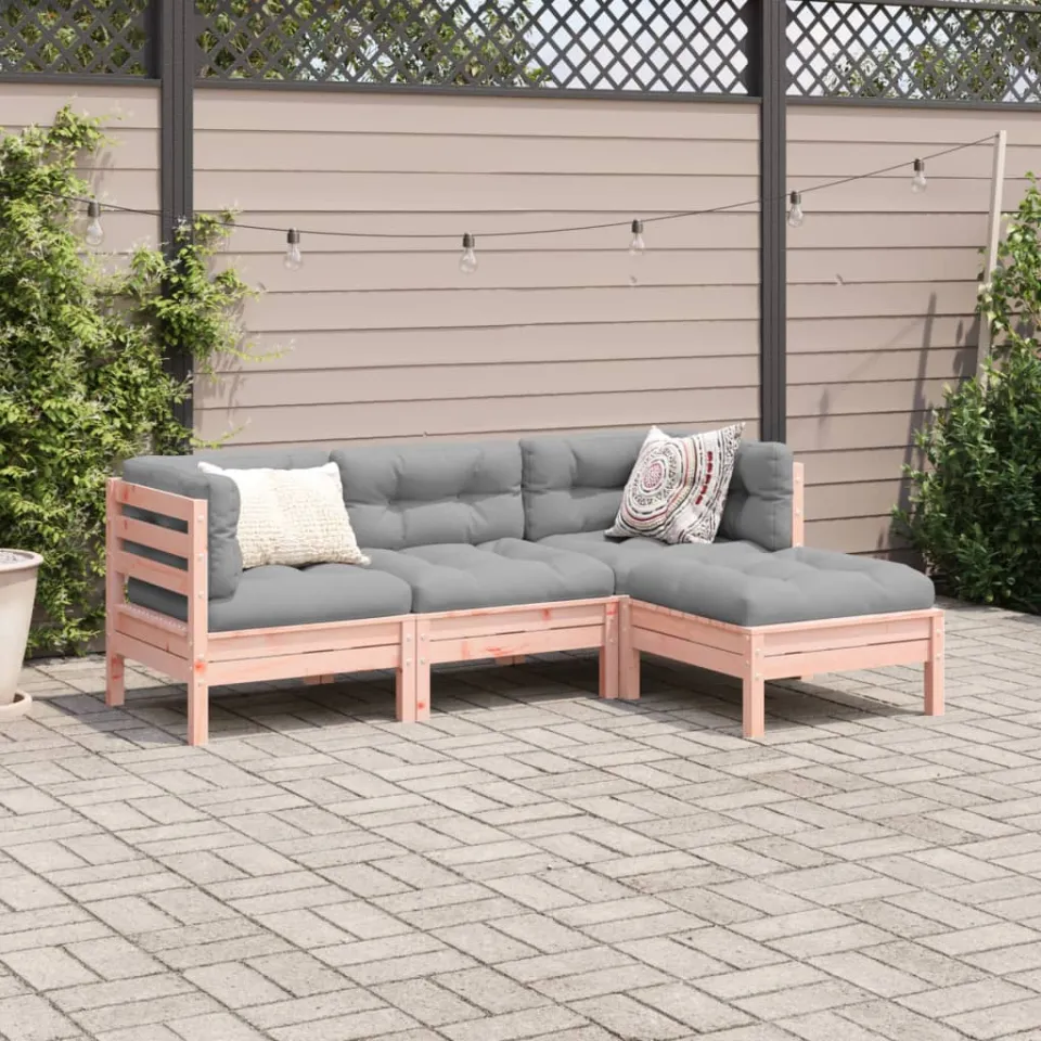 vidaXL 4-delige Loungeset met kussens massief douglas vurenhout bruin, foto 3