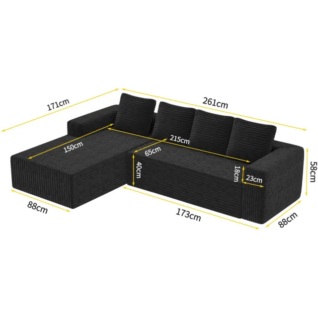 DESMIU Hoekbank 5-Zits - Modulaire L Vormige Bank Met Chaise Longue - Voor Woonkamer, Appartement En Slaapkamer - Stof - Zwart
