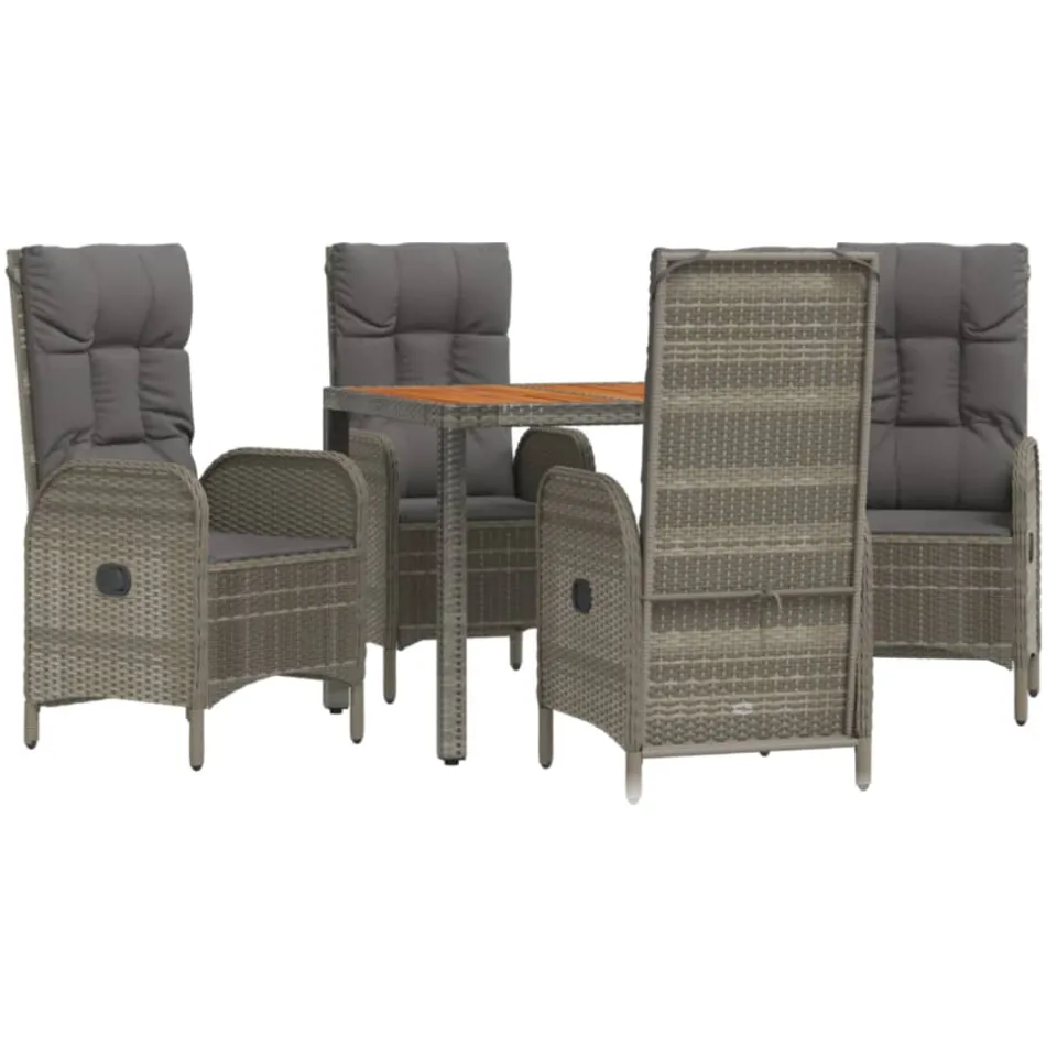 vidaXL 5-delige Tuinset met kussens poly rattan grijs