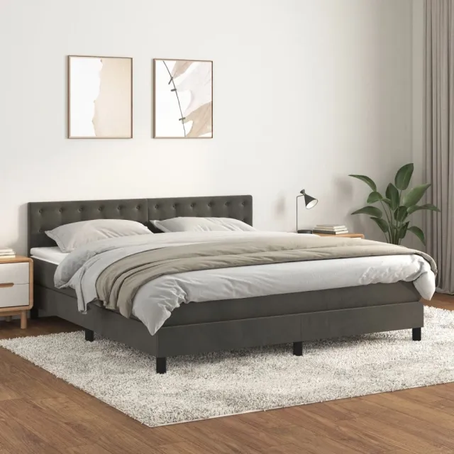 vidaXL Boxspring met matras fluweel donkergrijs 160x200 cm grijs