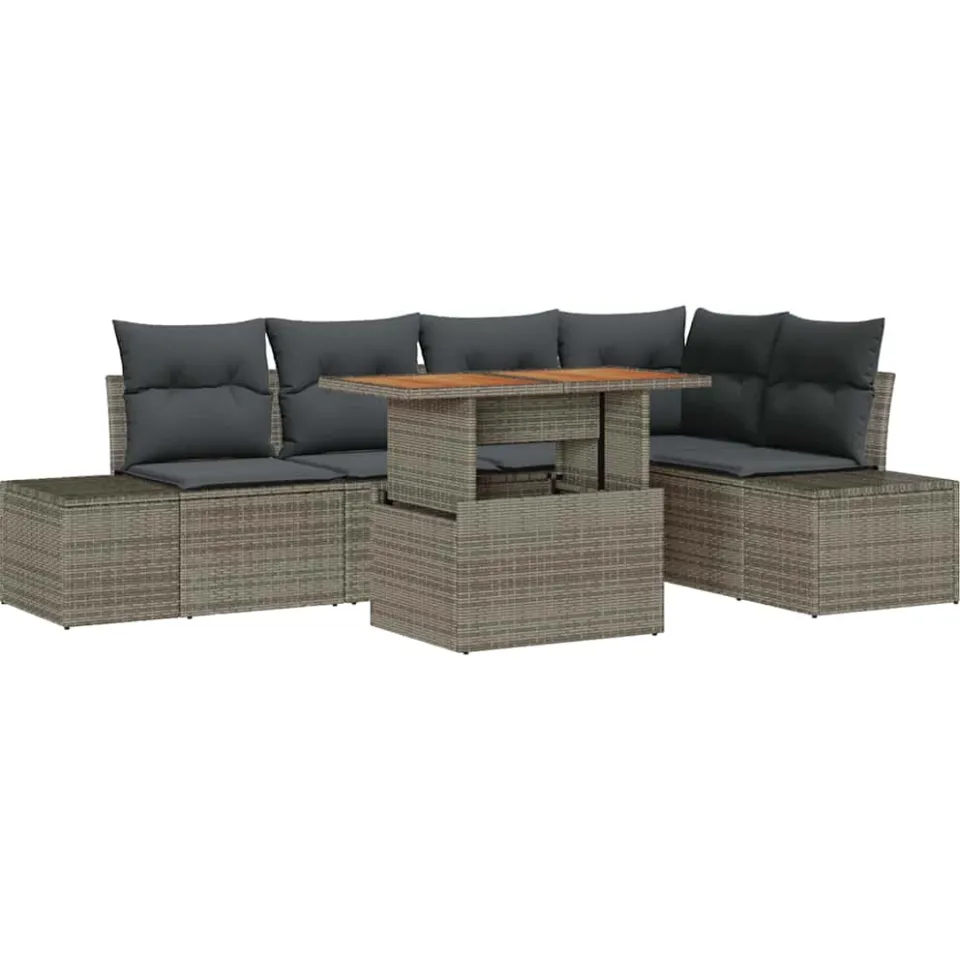 vidaXL Tuin Sofa Set 6 st Grijs Poly riet, foto 4