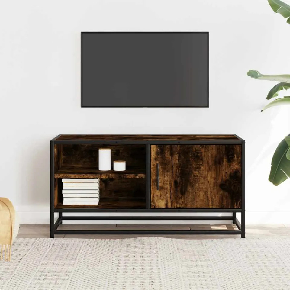 vidaXL Tv-meubel 80x34,5x40cm bewerkt hout metaal gerookt eikenkleurig, foto 2