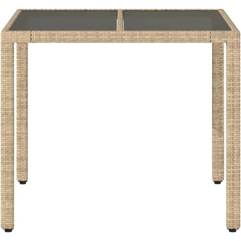 vidaXL Tuintafel met glazen blad 90x90x75 cm poly rattan beige, foto 4