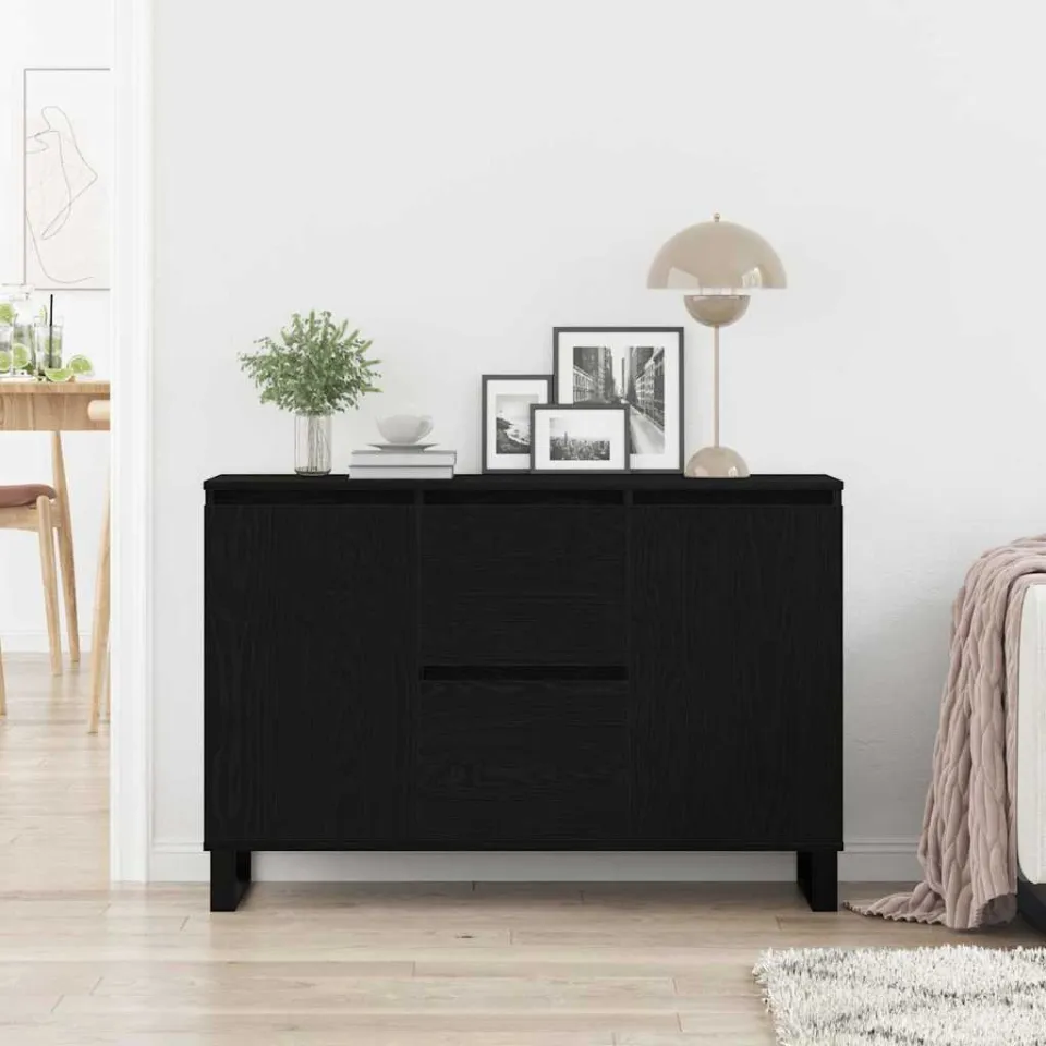 vidaXL Dressoir Zwart Eiken 101,5 x 35 x 70 cm Bewerkt hout, foto 3