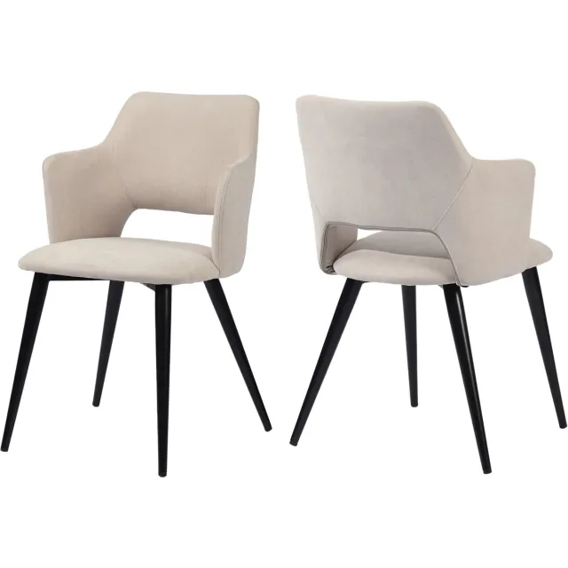 MEUBLE COSY Meubles Cosy Set van 2 eetkamerstoelen - met armleuningen – Beige – Stoffen zitting – Metalen poten