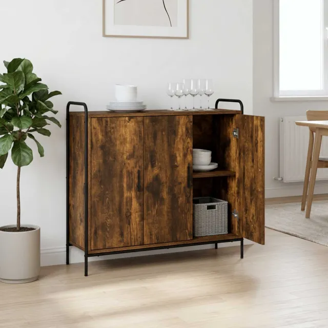 vidaXL Dressoir Gerookt eiken 97 x 33 x 81 cm Bewerkt hout, foto 2