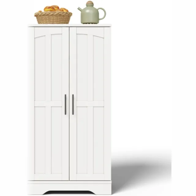 in& out door furniture Keukenkast met LED-sensorverlichting, 120x60x40 cm - Grote 2-deurs opbergkast met verstelbare planken & deurvakken - Geschikt voor keuken, eetkamer of woonkamer, wit
