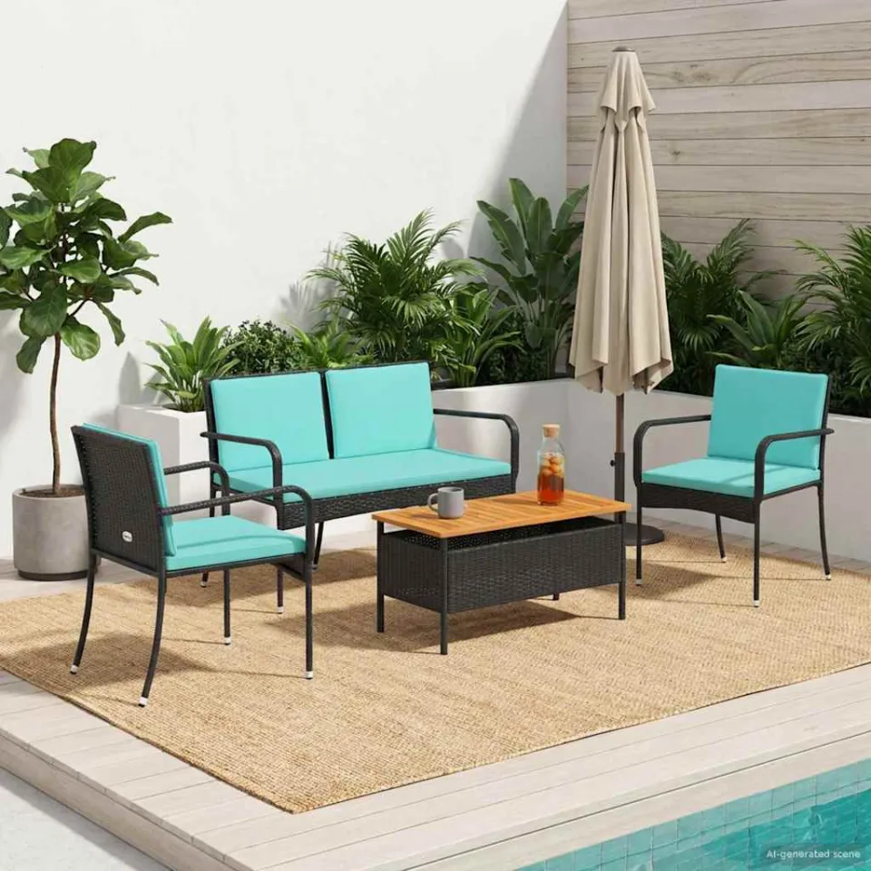 vidaXL Tuinset Zwart poly rattan, foto 3