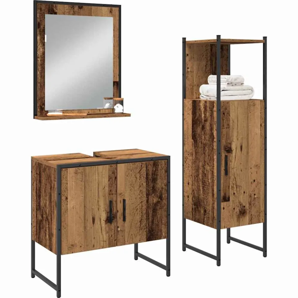 vidaXL Badkamermeubelset 3 st Bruin 33 x 33 x 102,5 cm Bewerkt hout