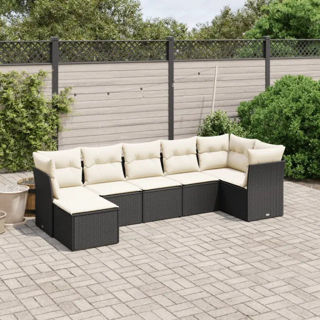 vidaXL 7-delige Loungeset met kussens poly rattan zwart, foto 2