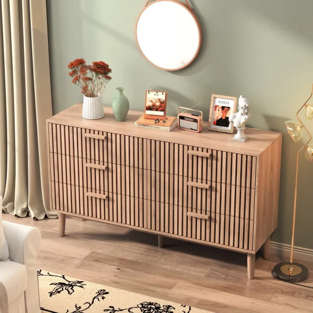 ROSAHQNDA Commode met 6 lades, moderne houten ladekast voor slaapkamer, woonkamer en hal, 100x34x73cm (beige, 6 lades) Beige-6 lades