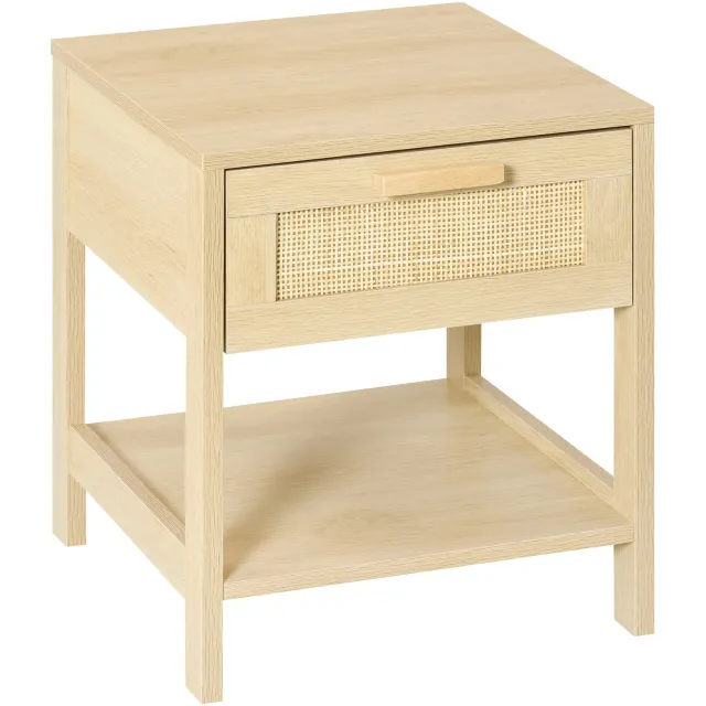 Lunpog Nachtkastje - met lades en planken - lichte natuurlijke houtafwerking - afmetingen: 40 cm x 40 cm x 48 cm Beige