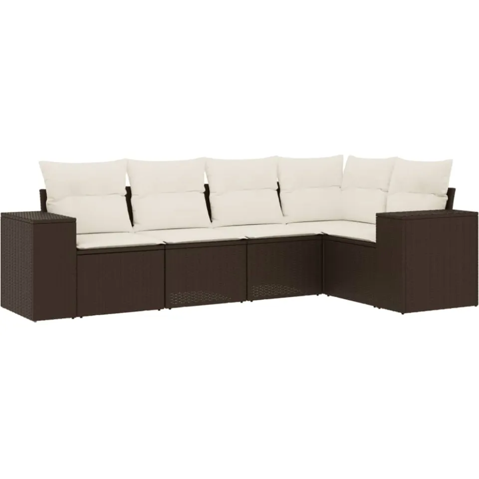 vidaXL 5-delige Loungeset met kussens poly rattan bruin, foto 3