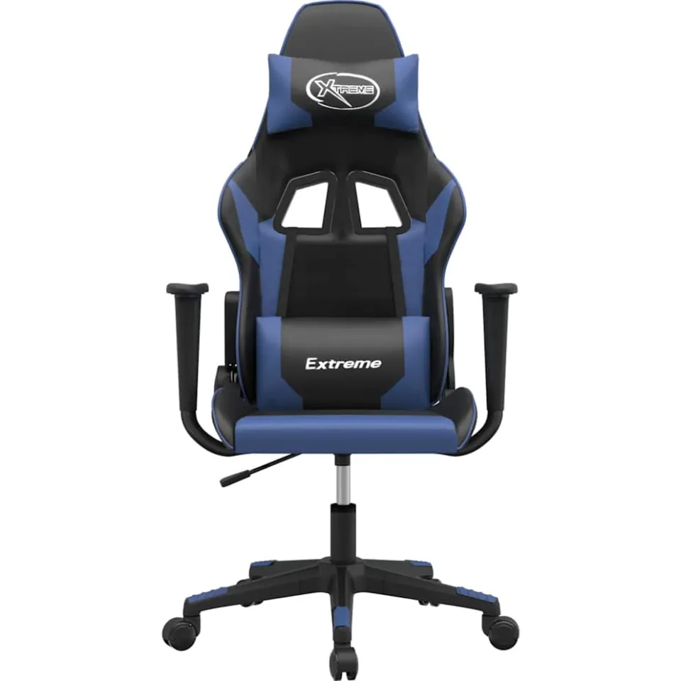 vidaXL Massage gamestoel kunstleer zwart en blauw
