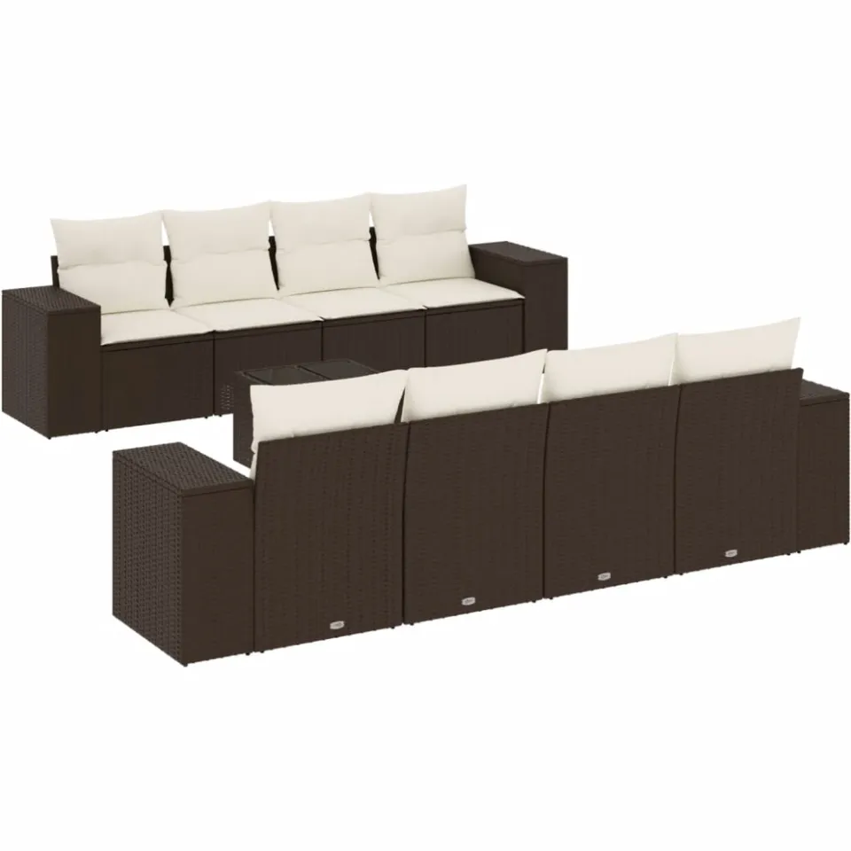vidaXL 9-delige Loungeset met kussens poly rattan bruin